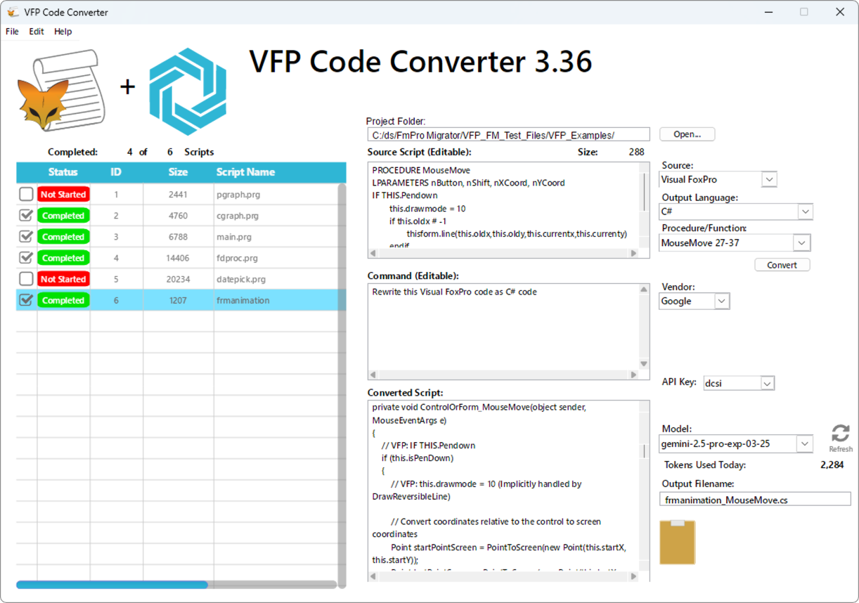 VFP Code Converter - VFP to C# Conversion with Gemini 2.5 Pro